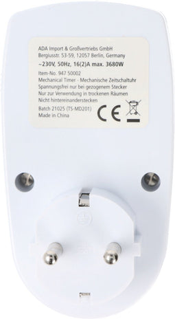 Mechanische timer analoog 24 uur wit met handmatige instelling