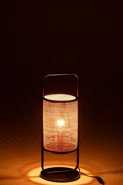 J-Line tafellamp Elton - metaal/rotin - zwart/naturel - small