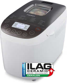 MEDION broodbakmachine (broodbakmachine, 950 watt, tot 1600 g, 20 bakprogramma's, 3 bruiningsniveaus, warmhoudfunctie, kijkvenster, tijdsinstelling, MD 12040)