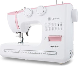 MEDION naaimachine met vrije arm SM60 (60 watt, 60 verschillende steekpatronen met knoopsgaten, led-naailampje, automatische draadinrijger, achteruitrijgknop, draadafsnijder, MD10689) roze
