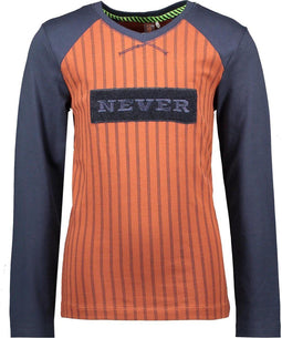 B.Nosy Jongens T-shirt - Longsleeve - Raglan mouwen met all-over-print - Cognac - Maat 104