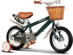 Meisjes kinderfiets voor kinderen van 2-10 jaar, 12 inch fiets met mand en zijwieltjes,Green_12inch