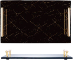 Melamine plateau - dienblad zwart met gouden handvaten 30 x 20 cm