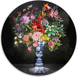 Melli Mello - Flowers from Delft - Wall Circle - Ø 100 - Muurcirkel - Wanddecoratie - Dibond - Voor Binnen & Buiten - Woonaccessoire - Kunst - Schilderij