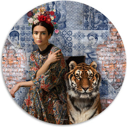 Melli Mello - Frida Kahlo - Wall Circle - Ø 70 - Muurcirkel - Wanddecoratie - Dibond - Voor Binnen & Buiten - Woonaccessoire - Kunst - Schilderij
