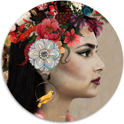 Melli Mello - Head Full of Flowers - Wall Circle - Ø 70 - Muurcirkel - Wanddecoratie - Dibond - Voor Binnen & Buiten - Woonaccessoire - Kunst - Schilderij