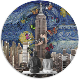 Melli Mello - Skyline by Night - Muurcirkel - Ø50cm - Wallcircle - Wanddecoratie - Dibond - Woonaccessoire - Kunst - Schilderij