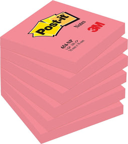 Memoblok 3m post-it 654pin 76x76mm neon roze - 6 stuks