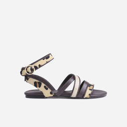 Bronx New-skyler - Platte sandalen - Hair-on leer en raffia - Bruin