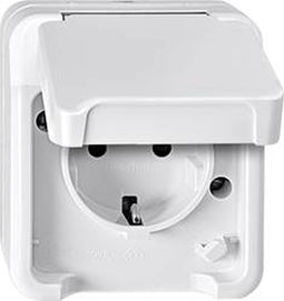 Merten 4074943 AquaStar Compleet Wandcontactdoos met randaarde en klapdeksel spatwaterdicht Polar-wit 1-voudig