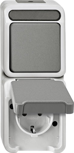 Merten 4075000 AquaStar Compleet Schakel-/stopcontact combinatie spatwaterdicht Lichtgrijs 1 stuks