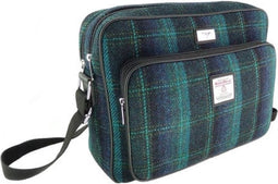 Messengerbag Bowmont Blauw met Turquoise Ruit - 28x40x16 - Harris Tweed - Glen Appin of Scotland