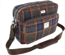 Messengerbag Bowmont Grijs met Rood-bruine ruit (Grey and Rust Check) - 28x40x16 - Harris Tweed - Glen Appin of Scotland
