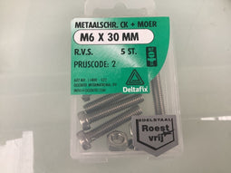 METAALSCHR. CK + MOER M6 30 MM R.V.S. 5 ST.