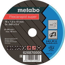 Metabo 626870000 Flexiarapid Doorslijpschijf - 76 x 1 x 10mm (5st)
