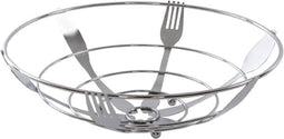 Metalen fruitschaal/fruitmand bestek zilver rond 26 cm - Fruitschalen/fruitmanden