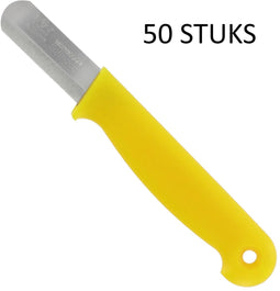 Metallo Set van 50 Bandstaal Messen - 45 mm Lemmet - Ronde Punt - Geel Kunststof Heft - Ideaal voor Oogsten - HACCP