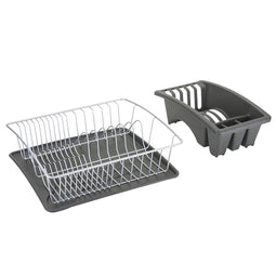 Metaltex - Afdruiprek met Lekbak - Aquatex Plus - Afdruiprek - 3 in 1 Afwasrek - Zilvergrijs - 35x30x12 cm