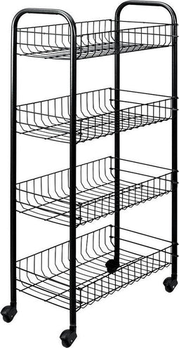 Metaltex Keukentrolley Pisa – Opbergtrolley - 4 Manden – Op Wielen – Gereedschaploze Montage – Zwart