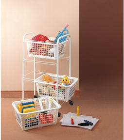 Metaltex Opbergrek Met Wielen + 3 Manden 30X38X68 Cm Wit