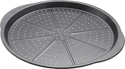 Metaltex - Pizzaplaat met Handvaten - Bakplaat met Ventilatiegaatjes - Pizzavorm - Ovenplaat rond - 34 cm - Carbonstaal - Anti-aanbaklaag