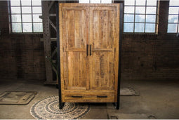 Meubelplaats Dichte Opbergkast Mangohout en Zwart Metaal 118 cm Breed - Massief Hout - met lades en schappen