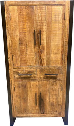 Meubelplaats Dichte Opbergkast Mangohout en Zwart Metaal 95 cm Breed - Massief Hout - met lades en schappen