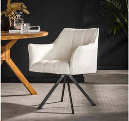 Meubelplaats Eetkamerstoel Raster Draaibaar Bouclé wit - Set van 2 - Modern Design