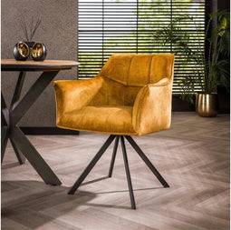 Meubelplaats Eetkamerstoelen (Set van 2) Raster Draaibaar Bouclé Goud - Set van 2 - Modern Design