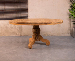 Meubelplaats Ronde Eettafel Teakhout met Bolpoot Bali Ø130 cm - Massief Hout - Elegante Afwerking