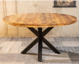 Meubelplaats Ronde Mango Eettafel Spider 120x120x77 cm - Industrieel Design - Massief Mangohout