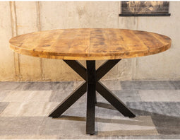 Meubelplaats Ronde Mango Eettafel Spider 170x170x77 cm - Industrieel Design - Massief Mangohout