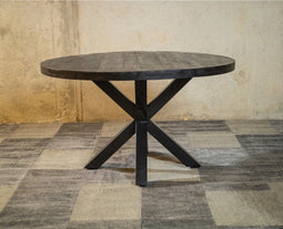 Meubelplaats Ronde Zwarte Mango Eettafel Black Spider 140 cm - Industrieel Design - Massief zwart Mangohout