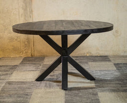 Meubelplaats Ronde Zwarte Mango Eettafel Black Spider 150 cm - Industrieel Design - Massief zwart Mangohout