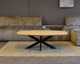 Meubelplaats Salontafel Eiken Deens Ovaal Spinpoot 130x80 cm - Onbehandeld - Spinpoot