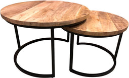 Meubelplaats salontafel Industrieel Lenny Set van 2 mangohout - 52x41 & 41x33 cm - bijzettafel set - mangohout & metaal