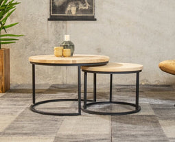 Meubelplaats Salontafel Olaf Set van 2 rond Eiken - 3 cm dik blad - Ronde Tafels - massief eikenhout