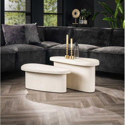 Meubelplaats Salontafel Sienna XL set van 2 marmer composiet wit - moderne look - organische vorm