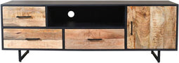 Meubelplaats tv meubel Kate Mangohout 160x45x55 cm zwart/naturel - tv kast - 3 lades - modern design