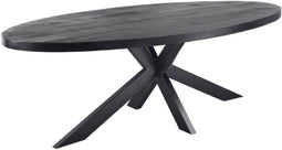 Meubelplaats Zwarte mango Eettafel Ovaal met zwarte matrixpoot van metaal 200x100 - industrieel Design - Massief zwart Mangohout