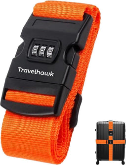 Travelhawk Kofferriem met Cijferslot - 1 Stuks - Bagageriem - Kofferriemen - Verstelbaar - 180 Centimeter - Extra Beveiliging - Reizen - Oranje