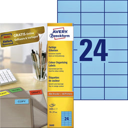 Huismerk Avery 3449 - Gekleurde Etiket 70x37mm - Zelfklevend - Blauw (2400 stuks)