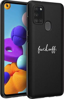 iMoshion Hoesje Geschikt voor Samsung Galaxy A21s Hoesje Siliconen - iMoshion Design hoesje - Zwart / Fuck Off