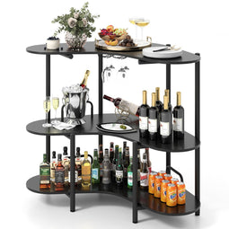 Coast 3-Lagen Keuken Bartafel met Glazenhouder & Metalen Frame – Huisbar Minibar Zwart 120 x 66 x 10