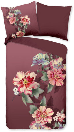 Good Morning Dekbedovertrek "bloemen" - Bordeaux - (155x220 cm) - Katoen