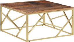 vidaXL - Salontafel - roestvrij - staal - en - massief - bielshout - goudkleurig