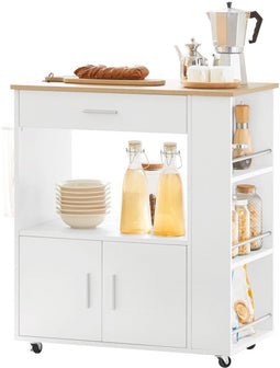 SoBuy FKW113-WN - Keukenwagen - Witte Multifunctionele Kast met Wielen en Laden