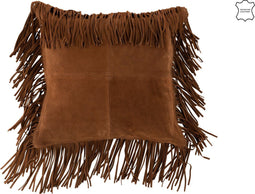 J-Line kussen Franjes Vierkant - leer - cognac