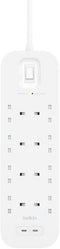 Belkin Connect SRB004CA2M - Overspanningsbeveiligingsstekkerdoos - 8 UK-stekkers en 2x USB-C - Wit