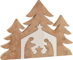J-Line decoratie Kerststal Puzzle - hout - wit/naturel